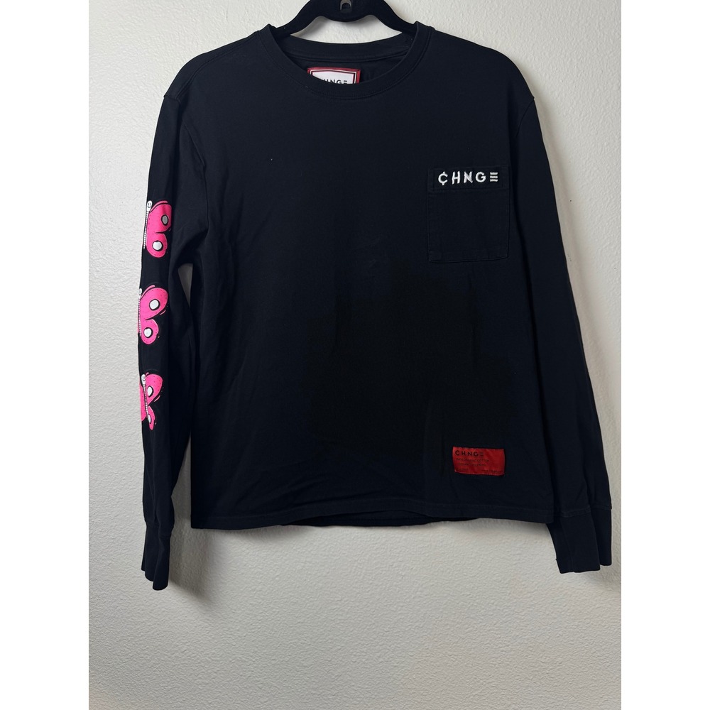 CHNGE Growth is a Process Black Organic Cotton Long Sleeve Pocket Tee Small